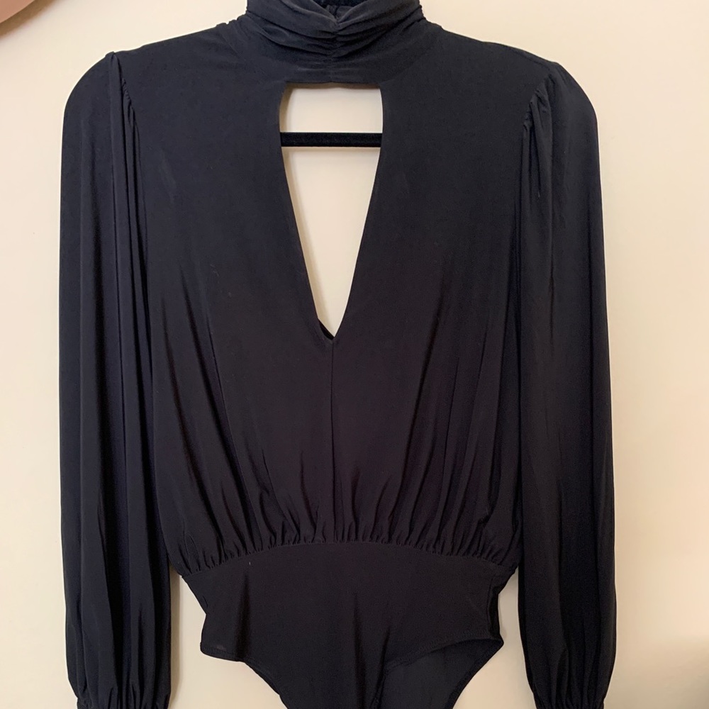 Long sleeve deep v chest with high neck bodysuite